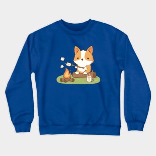 Cute Corgi Toasting Marshmallow At Campfire Crewneck Sweatshirt